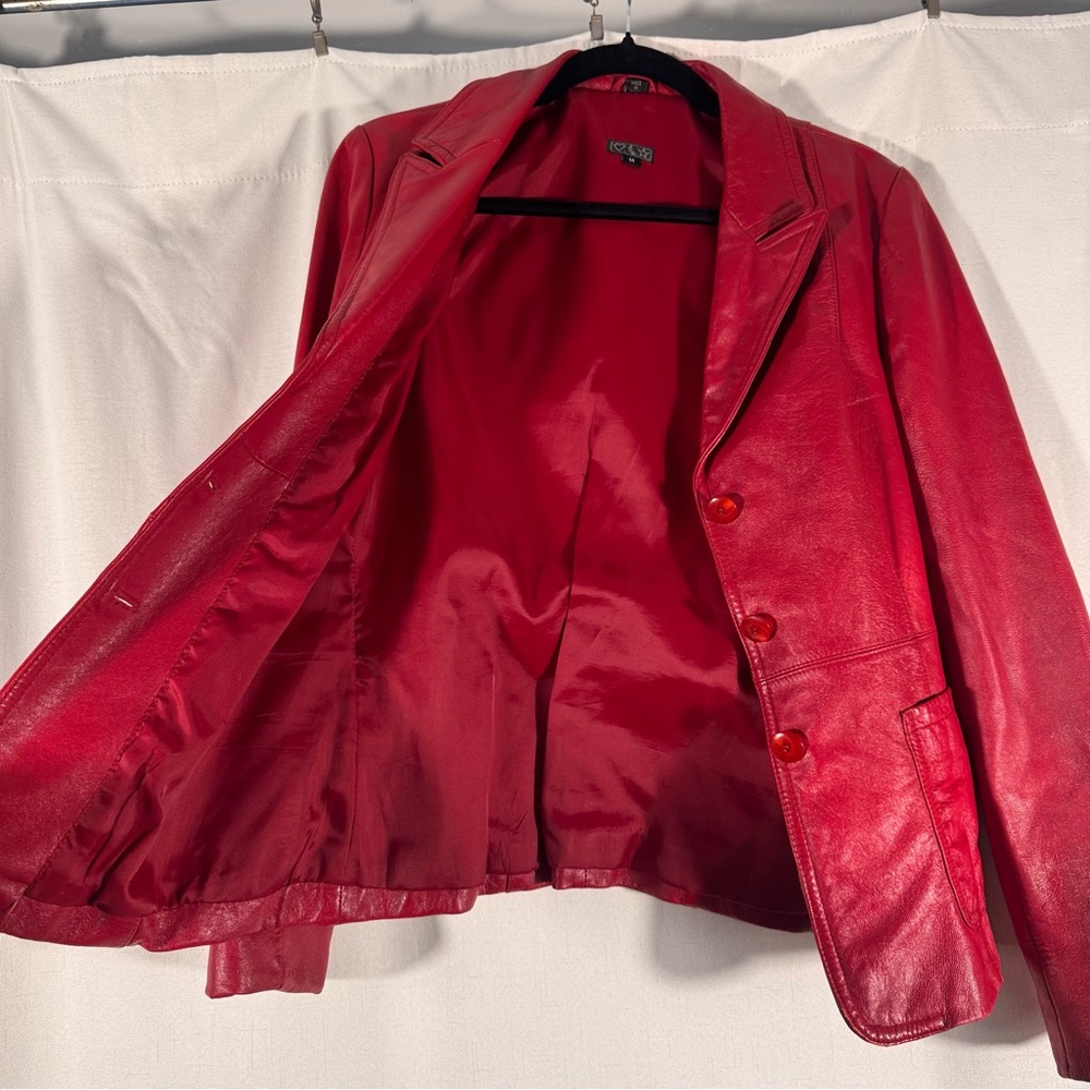 Vintage Red Leather Blazer Jacket - Picture 4 of 8